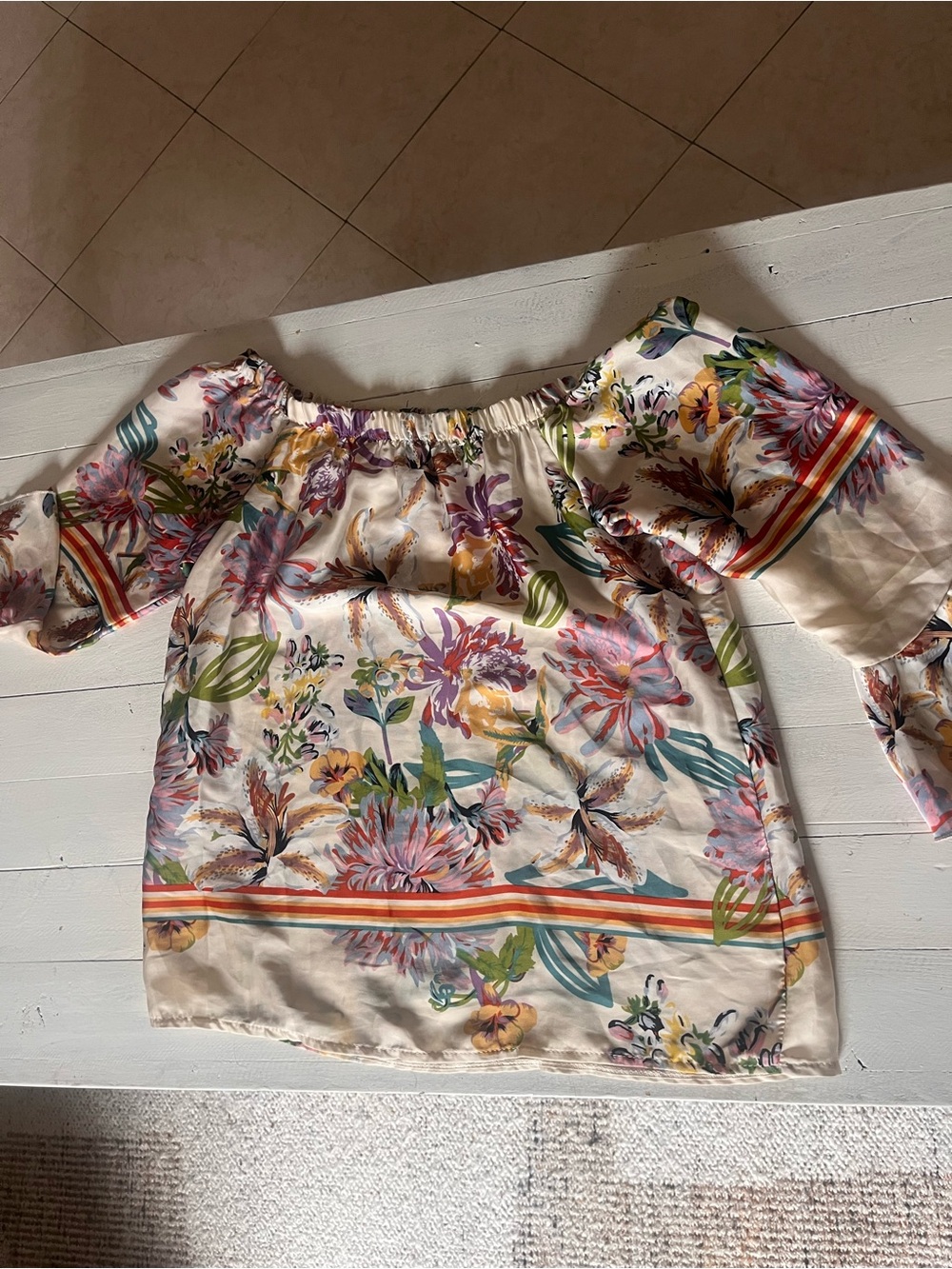 Floral Off-Shoulder Blouse in Cream with Multicolor Print